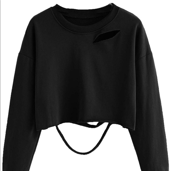 Tops - NEW Distressed Boxy Crop Black Long Sleeve S-3X